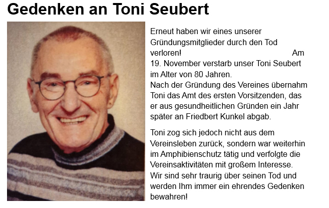 In Gedenken an Toni Seubert